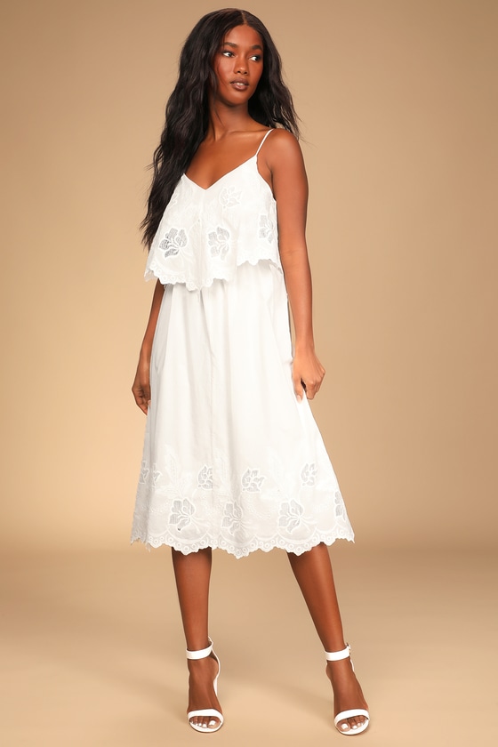 White Midi Dress - Embroidered Dress ...